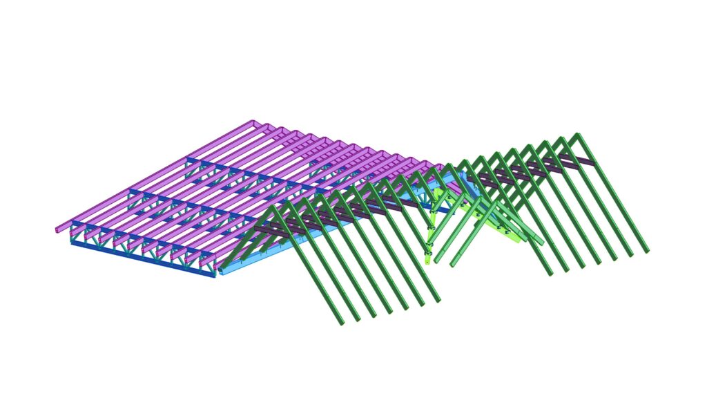 Projekt konstrukcyjny dachu – model 3D konstrukcji drewnianej MultiWymiar